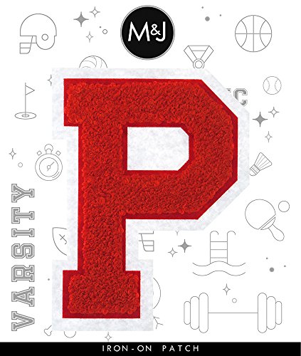 P - Red on White - 4 1/2 Inch Heat Seal/Sew On Chenille Varsity Letter - Thumbnail 2