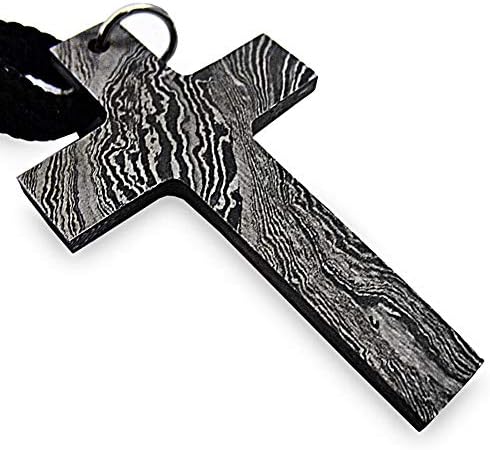 Divine Knives | Handmade Damascus Steel Religious Cross Locket Pendant Nackless with Beautiful Bag
