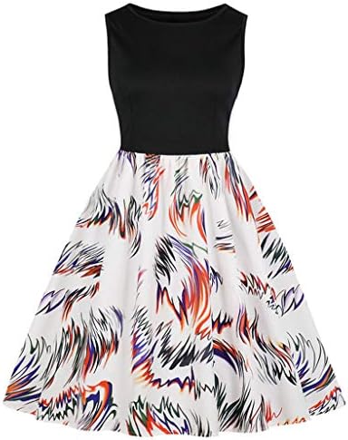 Keliay Bargain Women Vintage Sleeveless O Neck Evening Printing Party Prom Swing Dress