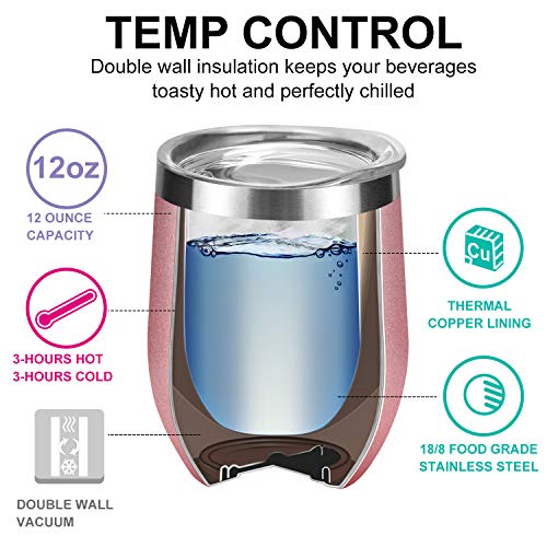 MASCOTKING 12 oz Wine Tumbler,Double Vacuum Insulated Wine Glass with Lids for Keeping Wine, Coffee, Drinks, Champagne, Cocktails-Best Christmas Gift - Thumbnail 5