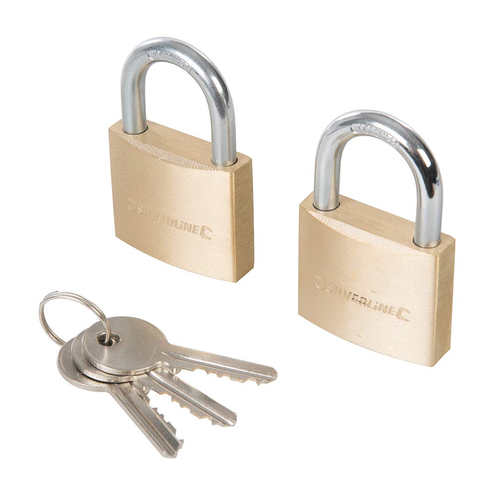 Silverline Keyed Alike Padlocks 2pk, 40 mm Brass, Chrome-plated Steel Shackle