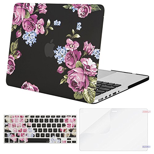 Mosiso Plastic Pattern Hard Case with Keyboard Cover with Screen Protector Only for MacBook Pro Retina 13 Inch No CD-Rom (A1502/A1425, Version 2015/2014/2013/end 2012), Peony