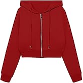 SOFIA'S CHOICE Cropped Zip Up Hoodie Women Long Sleeve Crop Sweatshirts Jackets