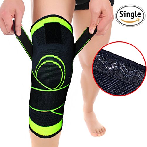 Knee Brace Support, Knee Compression Sleeves, Non-slip Adjustable Knee Protector with Pressure Strap for Joint Pain Relief, Injury Recovery, Sports, Running, Jogging, Biking, Basketball – Single(L)