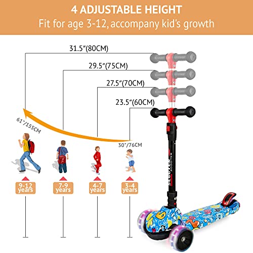 Scooter for Kids Ages 312, Foldable & Height Adjustable Kids Scooter with Graffiti Bodywork