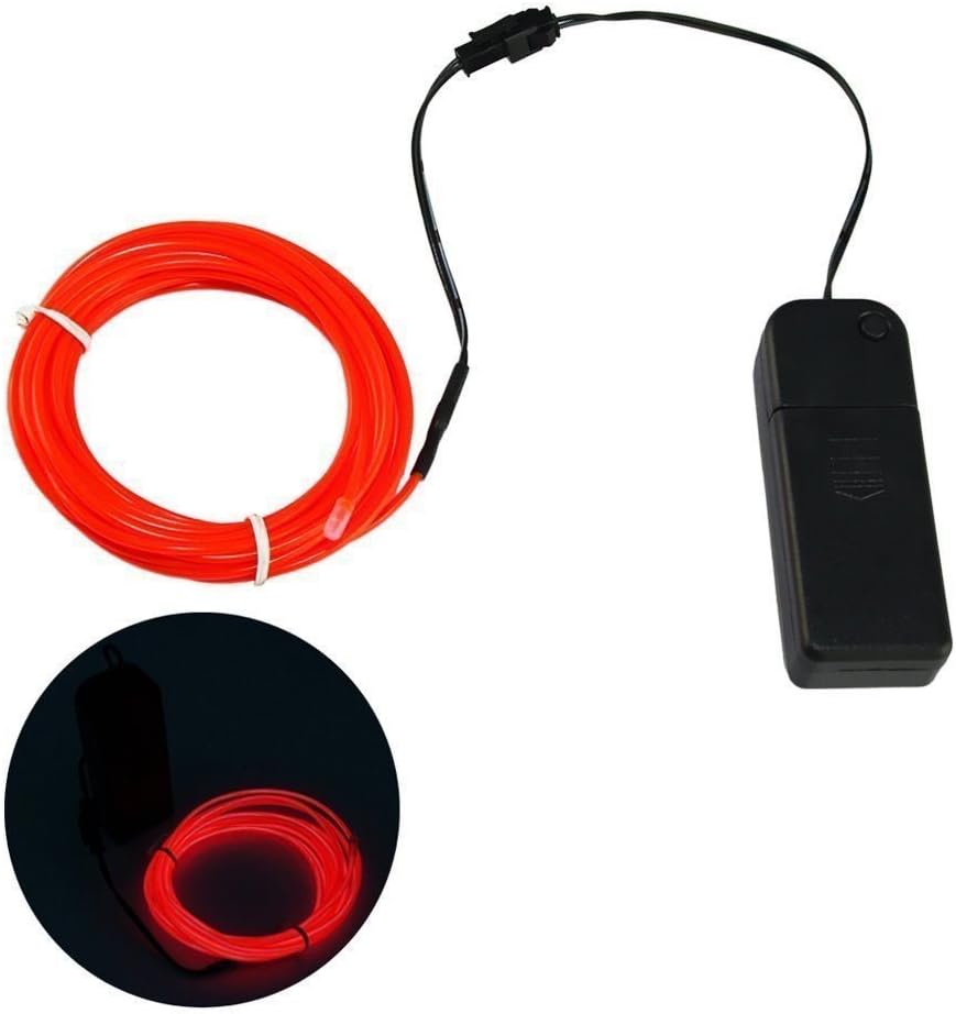 Amicc El Wire 3m 9ft Red Neon Light Neon Glowing Strobing Electroluminescent Wire for Burning Man Cosplay Dress Halloween Christmas Party Decoration