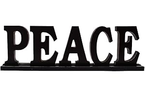 Wood Peace Sign Tabletop Peace Letters Sign Freestanding Wooden Cutout Word Decor Decorative Mantel Signs for Home Decor (Bla