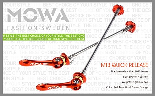 MOWA Mountain Mtb Bicycle Bike Ultralight Titanium Axle Wheel Hub Front and Rear Quick Release QR Skewer Set (Orange)