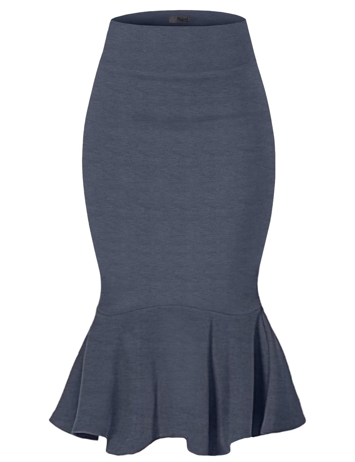 Photo 1 of & Company Womens Premium Nylon Ponte Stretch Office Fishtail Pencil Skirt KSK45010 1073T HEATHERNAVY XS