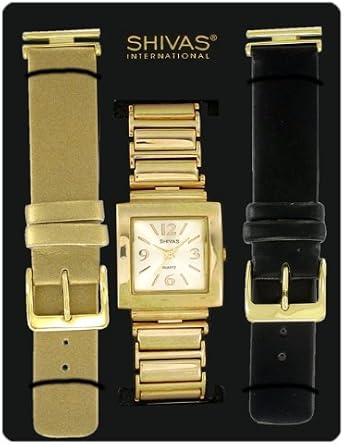 Montre Femme SHIVAS Quartz, Boîtier Doré 15mm, Bracelet Nato Noir - Occasion Fonctionnelle