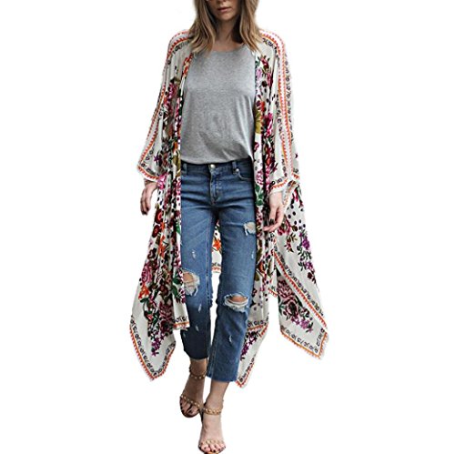 Sunward Flower Chiffon Shawl Kimono Cardigan Coats Jackets Cover up Blouse Tops...