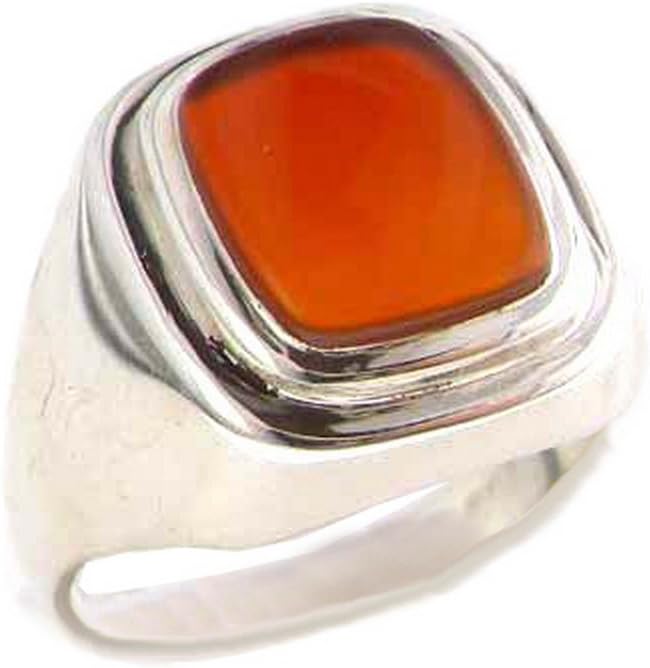 Gents Solid 925 Sterling Silver Natural Carnelian Mens Signet Ring, Made in England
