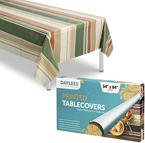 disposable tablecloths, plastic party tablecovers, with a beautiful Striped design, for your kitchen or picnic table, indoor &amp; outdoor use, Size 54" X 84" (box of 17 table cloths)