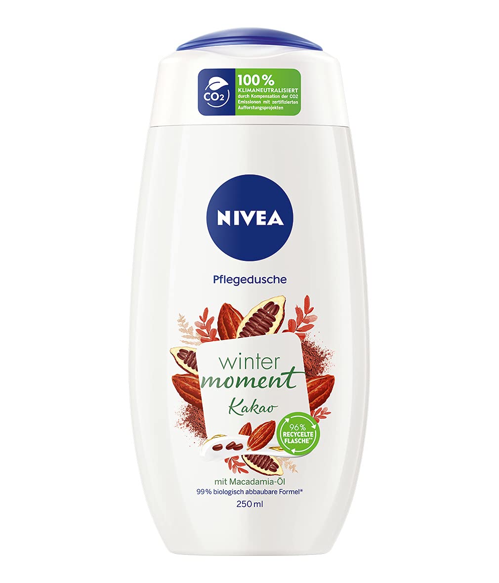 NIVEA Winter Moment Cocoa Shower care (250 ml), Winter Shower Gel with the Warm Fragrance of Cocoa, Cream Shower gel with Macadamia Oil