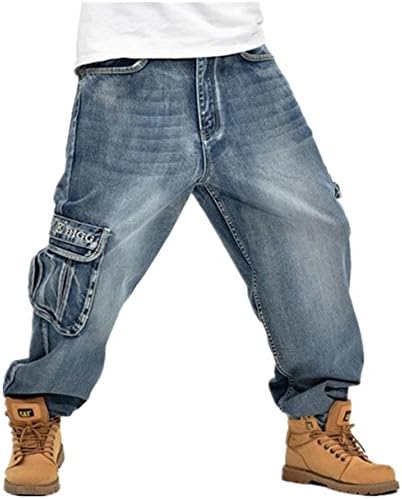WoowTry Men's Nightclub Hip Hop Baggy Denim Jeans