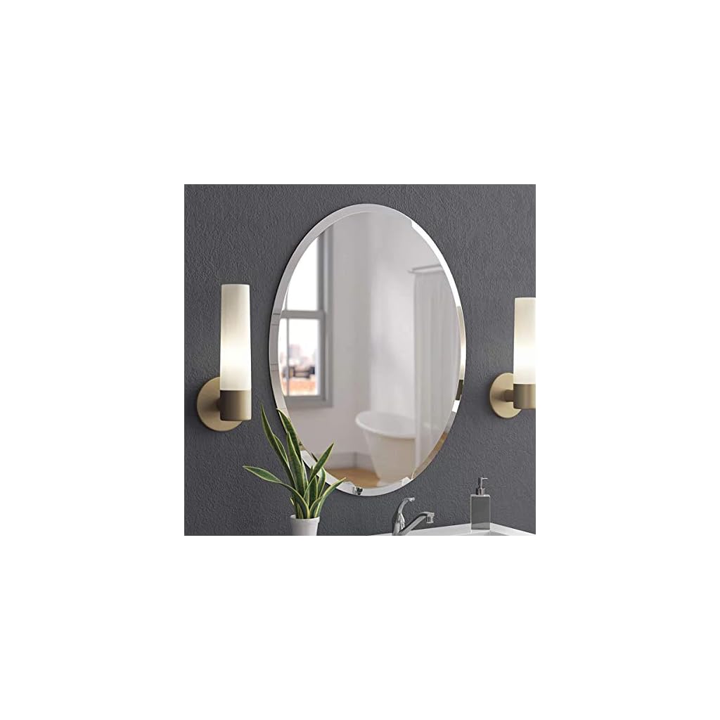 KOHROS Oval Beveled Polished Frameless Wall Mirror for Bathroom, Vanity