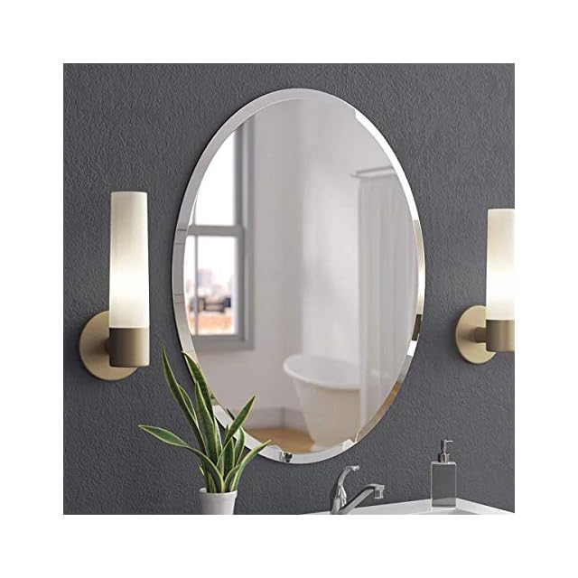 KOHROS Oval Beveled Polished Frameless Wall Mirror for Bathroom, Vanity