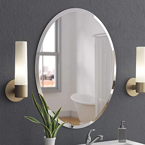 KOHROS Oval Beveled Polished Frameless Wall Mirror for Bathroom, Vanity, Bedroom (20