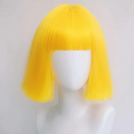 ガールズウィッグ ファッションイエローショートボブストレートヘアスタイル高温シルク素材ウィッグキャップ コスプレアニメーションコスチュームテーマパーティー用 ホーム キッチン Amazon Co Jp