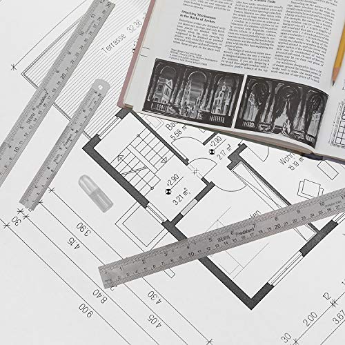 Breman Precision 3-pc Steel Ruler Set I 6 Inch and 2-pc 12 Inch Stainless Steel Straight Edge Rulers with Inch and Metric Graduations I Handy Conversion Table | for Home School Office Engineering
