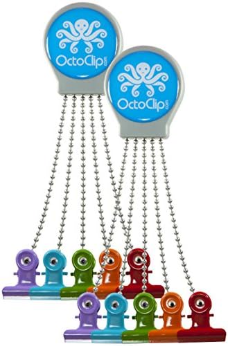 OctoClip Refrigerator Magnet – Fridge Organizer Locker Magnet Grey with Multi Colored Clips, 2 Pack