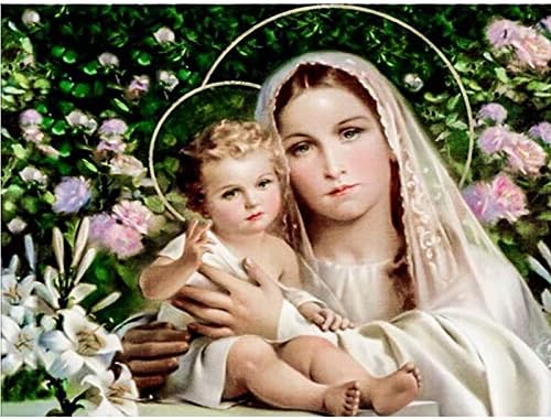DIY 5D Diamond Painting by Number Kit, Full Drill Virgin Mary Jesus Rhinestone Embroidery Cross Stitch Supply Arts Craft Canvas Wall Decor