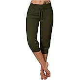 TANGNADE Women's Sweatpants Capri Pants Cropped Jogger Running Loose Lounge Pants Drawstring Waist with Pockets