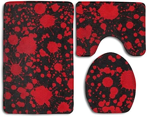 Princekling Classic Horror Blood Splatter Black 3-Piece Soft Bath Rug Set Includes Bathroom Mat Contour Rug Lid Toilet Cover Home Decorative Doormat