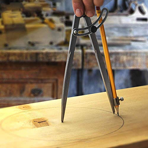 Professional Woodworking Compass with Wing and Pencil Holder, Large Compass for Geometry, Drawing, Drafting, Pencil Compass for Carpenter