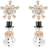 Christmas Snowman Drop Dangle Earrings for Women Sparkle Crystal Snowflake Stud Earrings Cute Hat Snowman Earrings Winter Holiday Party Jewelry Christmas Fashion Accessories