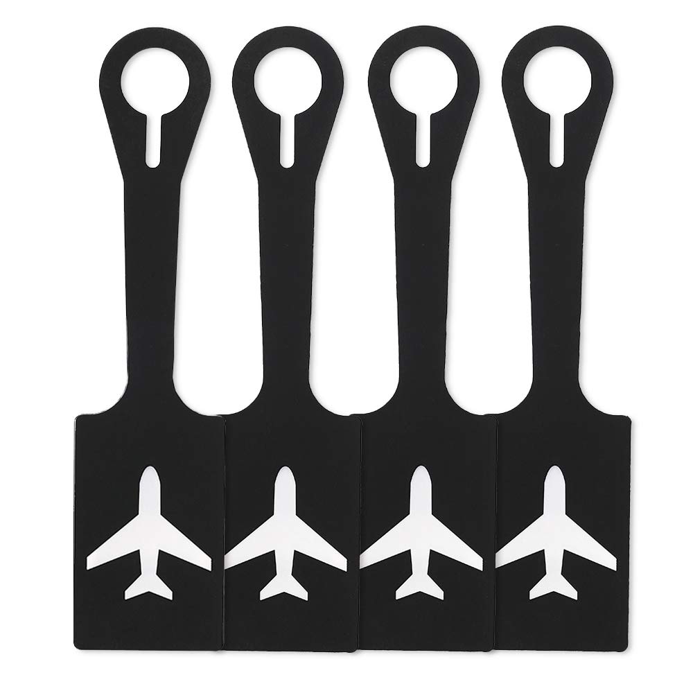 Silicone Luggage Tags with Full Privacy,Personalized Bag Baggage Name ID Initial Label for Kids,Women,Men,Luggage Accessories(Plane Set of 4 Black) — image 1