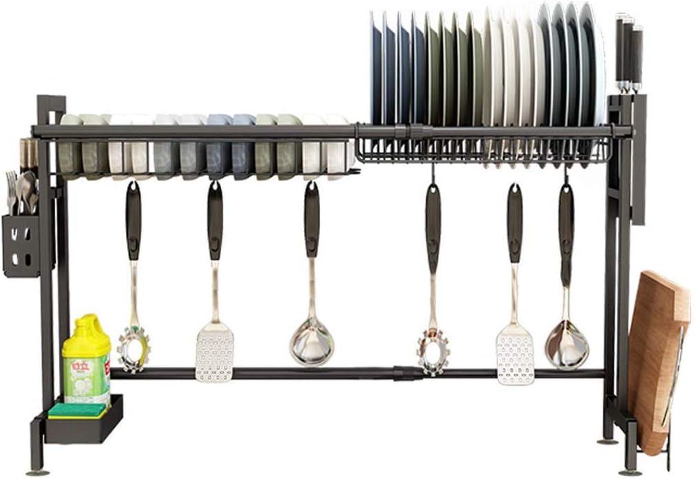 FCXBQ Dish Drainer Rack Over Sink, Drainer Shelf for Kitchen Supplies Storage Counter Organizer Utensils Holder Stainless Steel (60~95cm(Telescopic))