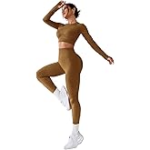 LIGHT DOT Women's Workout Outfits 2 Pieces Yoga Suits Long Sleeve Crop Top Sport Leggings Active Gym Set