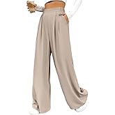 JEPWUT Women's High Waist Pleated Wide Leg Palazzo Pants Casual Loose Flowy Suit Trousers with Pockets Work Office Streetwear