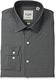 Ben Sherman Men's Slim Fit Diamond Dobby Spread Collar Dress Shirt, Black/White, 15.5