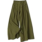 Gihuo Women' s Culottes Linen Blend Wide Leg Pants Elastic Waist Casual Palazzo Trousers with Pockets Capris