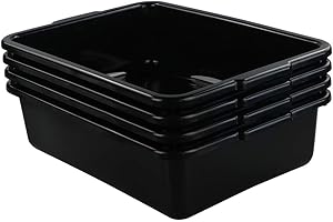 Teyyvn 8 L Plastic Bus Box/Utility Box, Black Small Commercial Tote Box, 4-Pack, F