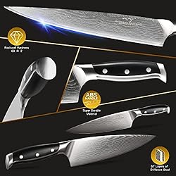 Damascus Kitchen Knife Set with Block, Damascus
