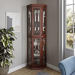 BELLEZE Lighted Wooden Corner Display Curio