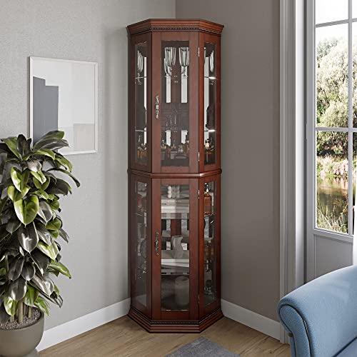 BELLEZE Lighted Wooden Corner Display Curio