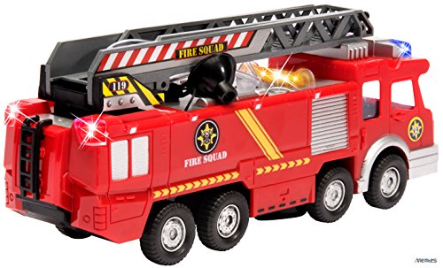 Memtes Electric Fire Truck Toy with Lights and Sirens Sounds, Extending Ladder and Water Pump Hose to Shoot Water, Bump and Go Action