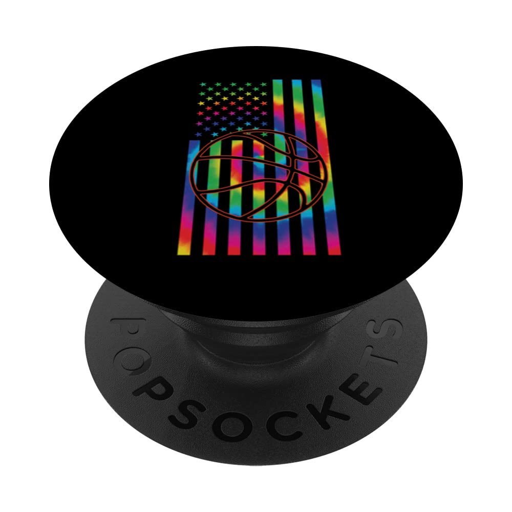 Ball of basketball Tie dye American Flag basketball sport PopSockets Swappable PopGrip