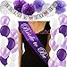 Purple Bridal Shower Decorations Pack- Include Bride to Be Banner, Bride to Be Sash, Pompom Flowers, Latex Balloons for Lavender Purple Bachorlette Party Wedding Decorations
