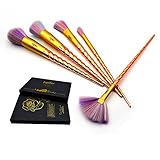 FONY Makeup Brush Set 5 Piece Unicorn Professional Makeup Brushes, Multicolor Premium Synthetic Bristles Cosmetics Brush Kit, Golden and Twisted Handles