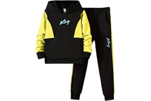 OXUBOAO Boys Casual Tracksuit Outfit Kids Color Blocking Hooded Sweatshirt + Sweatpants Set Long Sleeve Pullover