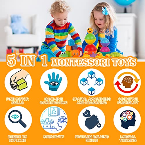 Ganowo Baby Montessori Toys, Stacking Building Blocks Activity Infant Toys, Sensory Preschool Learning Educational Toys for Toddler 12M+