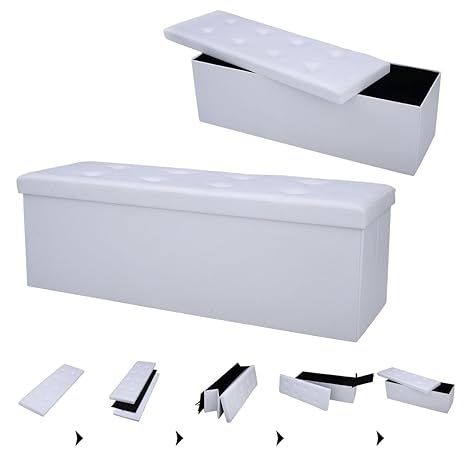 COSTWAY Sitzbank bis 300kg belastbar, Sitzbox Sitzwürfel Bank faltbar, Sitzkasten Polsterhocker Truhe, Sitztruhe PVC-Leder, A