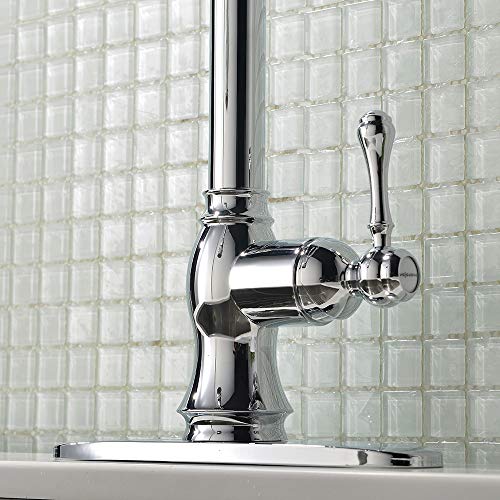 VCCUCINE Commercial High Arc Single Handle Stainless Steel Pull Down Sprayer Chrome Kitchen Sink Faucet, Pull Out Kitchen Faucets With Deck Plate - Thumbnail 4