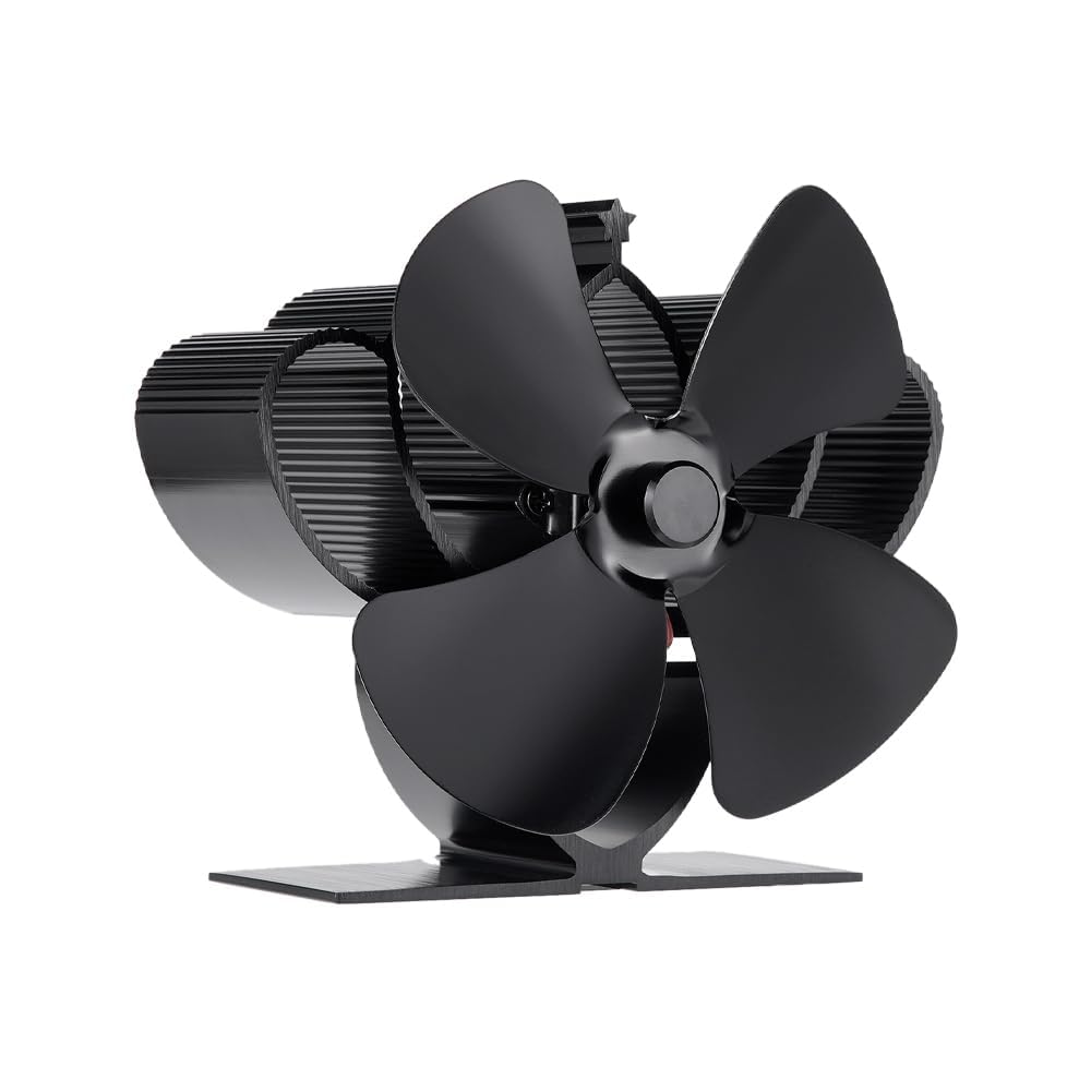COMBIUBIU 4 Blade Mini Woodburner Stove Fan Heat Powered Log Burner Fan for Wood Burning Stove/Silent Operation Heat Distribution for Wood/Log Burner/Fireplace