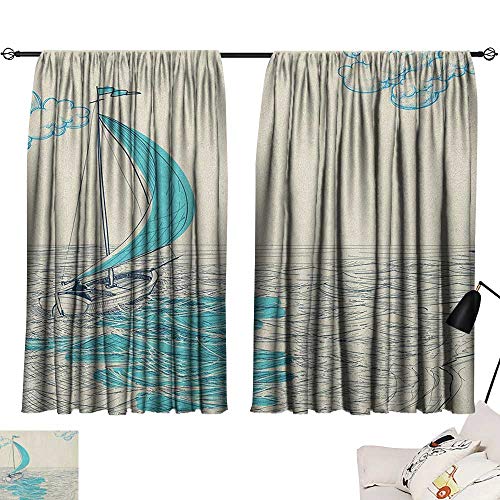 Michaeal Nautical Light Darkening Curtains Sailing Boat Reflection